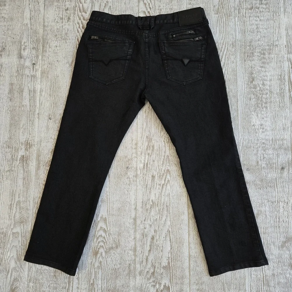 Guess Los Angeles Mens Black Straight Leg Zipper Pocket Jeans 33x30 Retro Urban